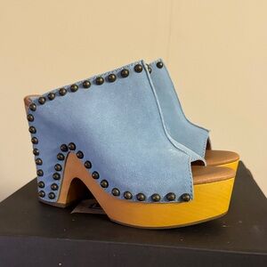 Dingo Light Blue Studded Mules